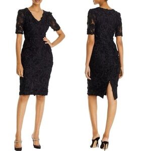 NWT Aqua Lace Applique Short Sleeve Black Cocktail Dress Size 6